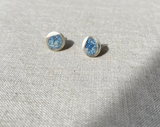 Porcelain painted studs | Blue rutile and toasted sage | 2