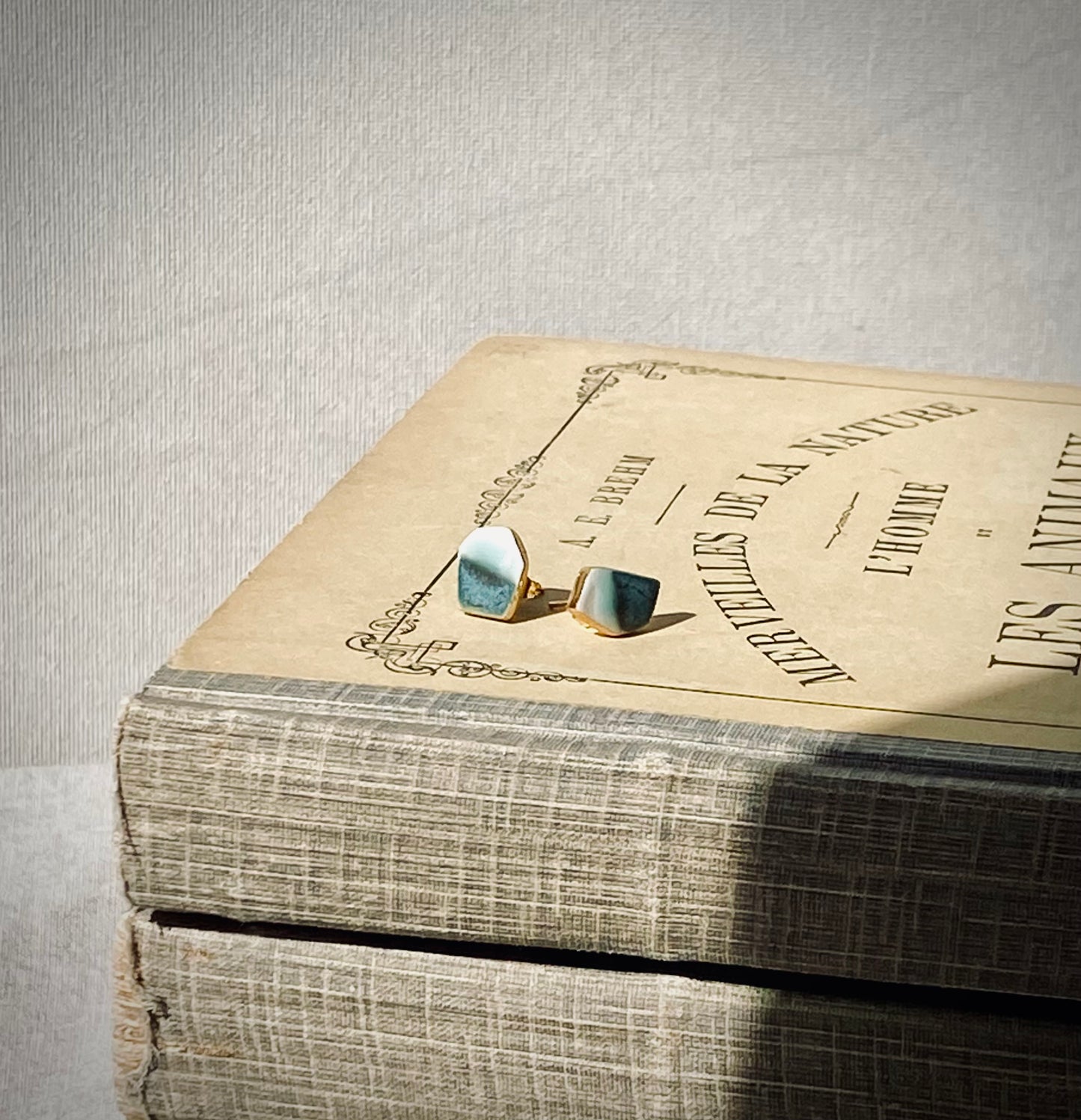 Fragment studs | celadon and blue rutile