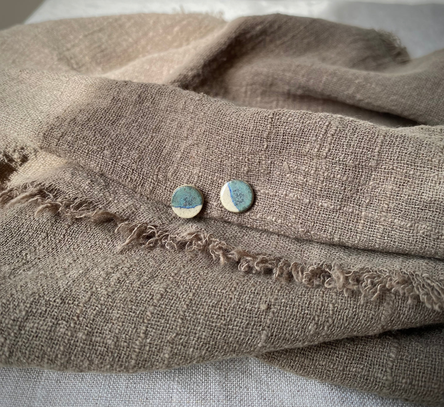 Dipped studs | Buff stoneware | Moss