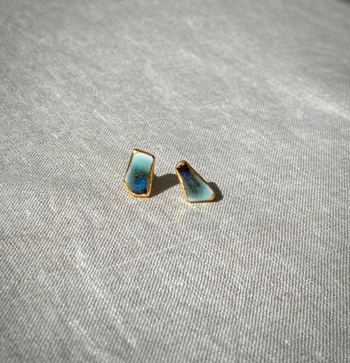 Fragment studs | celadon, blue rutile and ironstone