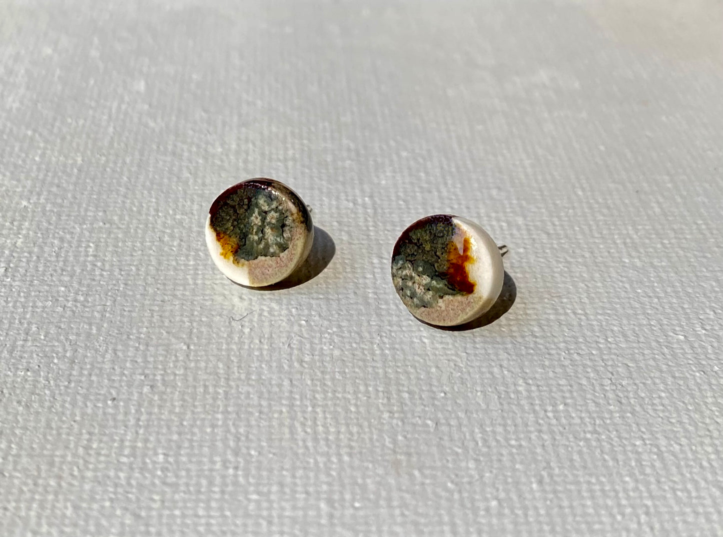 Porcelain painted studs | Ironstone and toasted sage