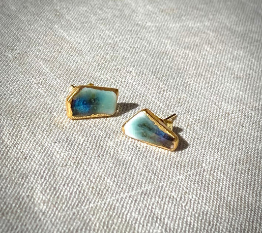 Fragment studs | celadon, blue rutile and ironstone