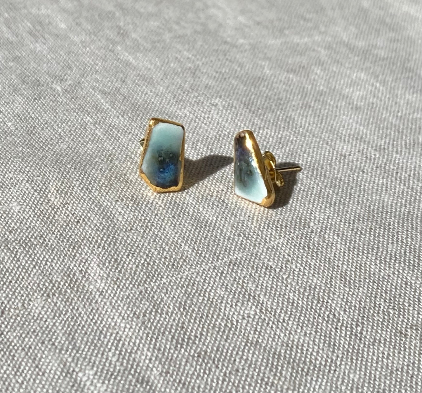 Fragment studs | celadon, blue rutile and ironstone