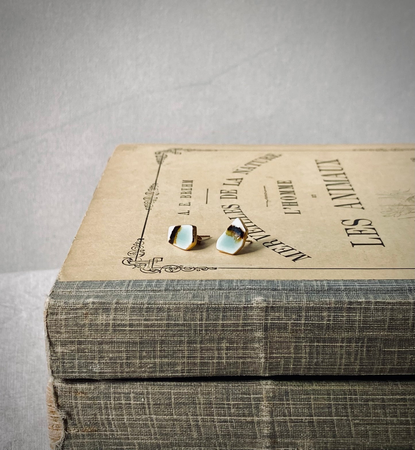 Fragment studs | celadon and ironstone 1