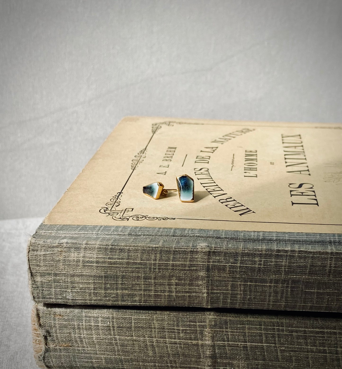 Fragment studs | celadon, blue rutile and ironstone